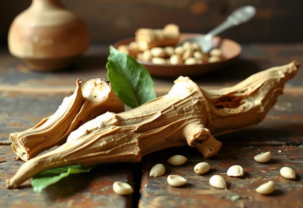 Ashwagandha root and leaves, depicting ancient herbal wisdom.